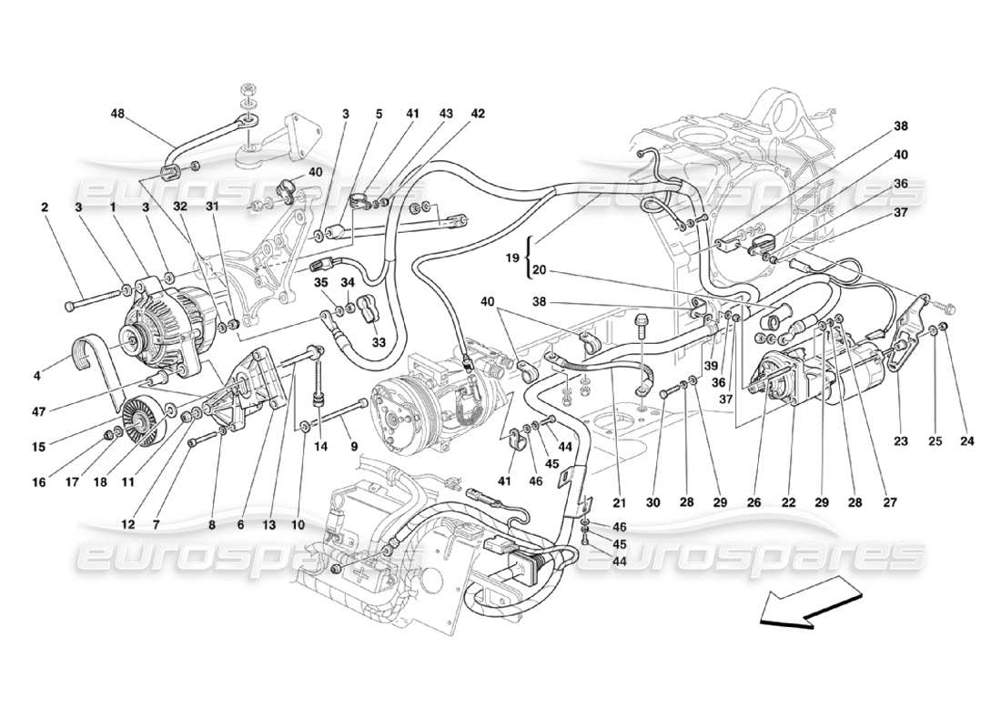 Ferrari 360 Challenge Stradale Current Generator - Starting Motor Parts Diagram