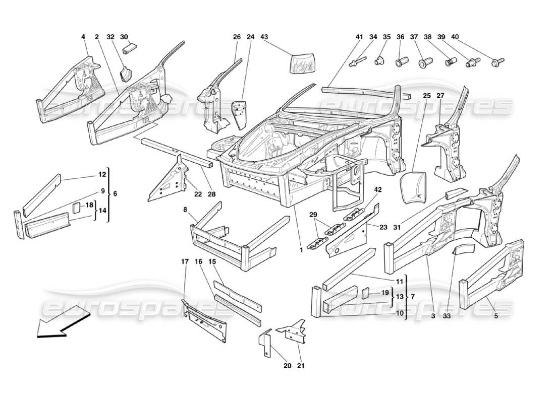 Ferrari 360 Challenge Stradale Frame - Front Elements Structures and Plates Parts Diagram