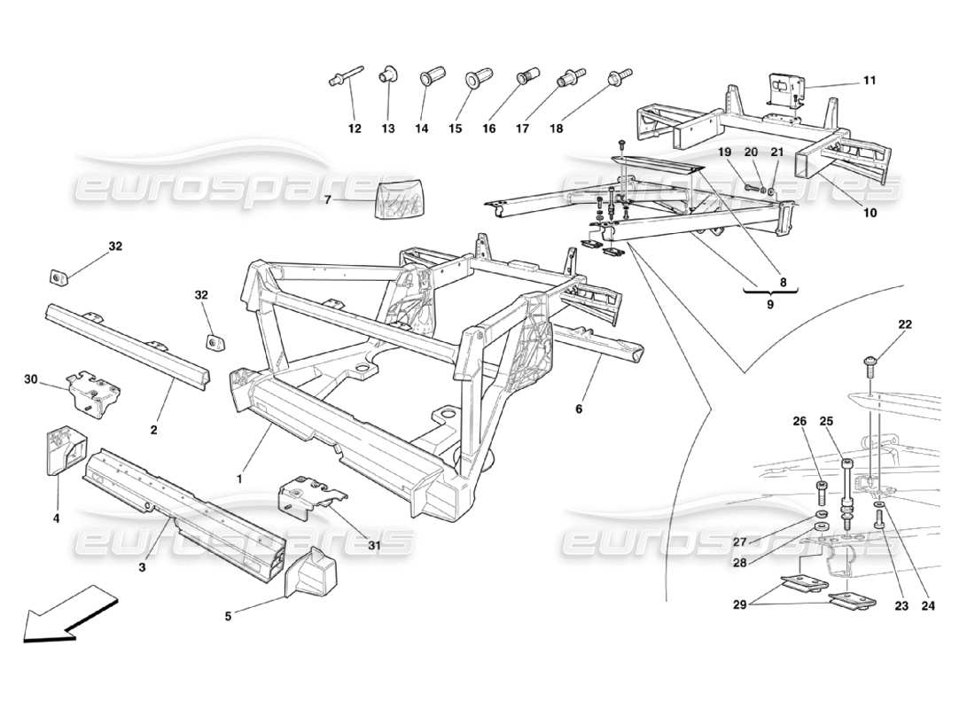 Ferrari 360 Challenge Stradale Frame - Rear Elements Structures and Plates Parts Diagram