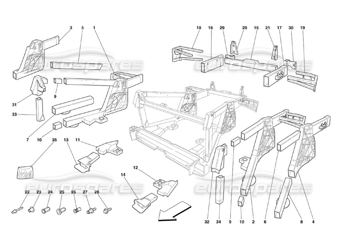 Ferrari 360 Challenge Stradale Frame - Rear Elements Sub-Groups Part Diagram