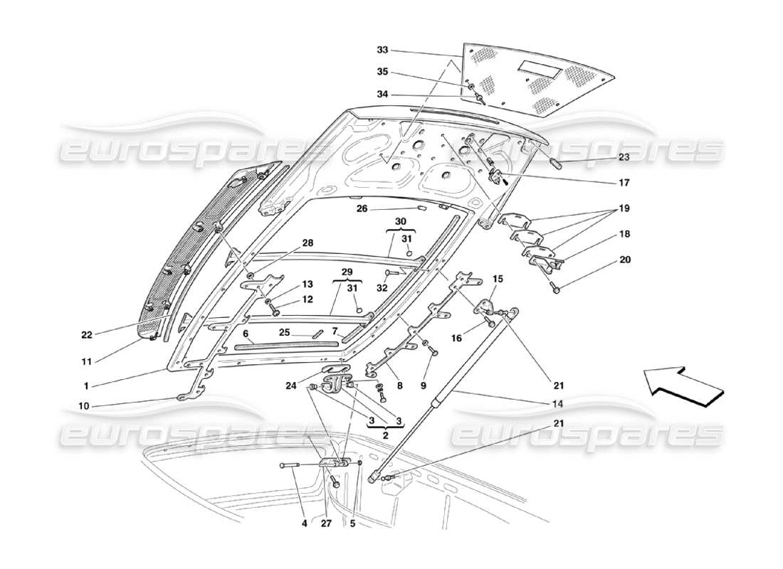 Ferrari 360 Challenge Stradale Engine Bonnet Part Diagram