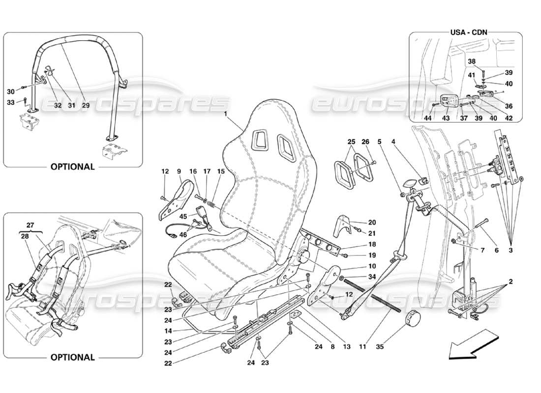 Ferrari 360 Challenge Stradale Racing Seat-Safety Belts-Roll Bar Part Diagram