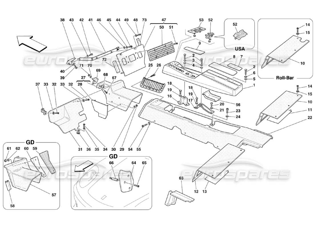Ferrari 360 Challenge Stradale Tunnel - Framework and Accessories Part Diagram