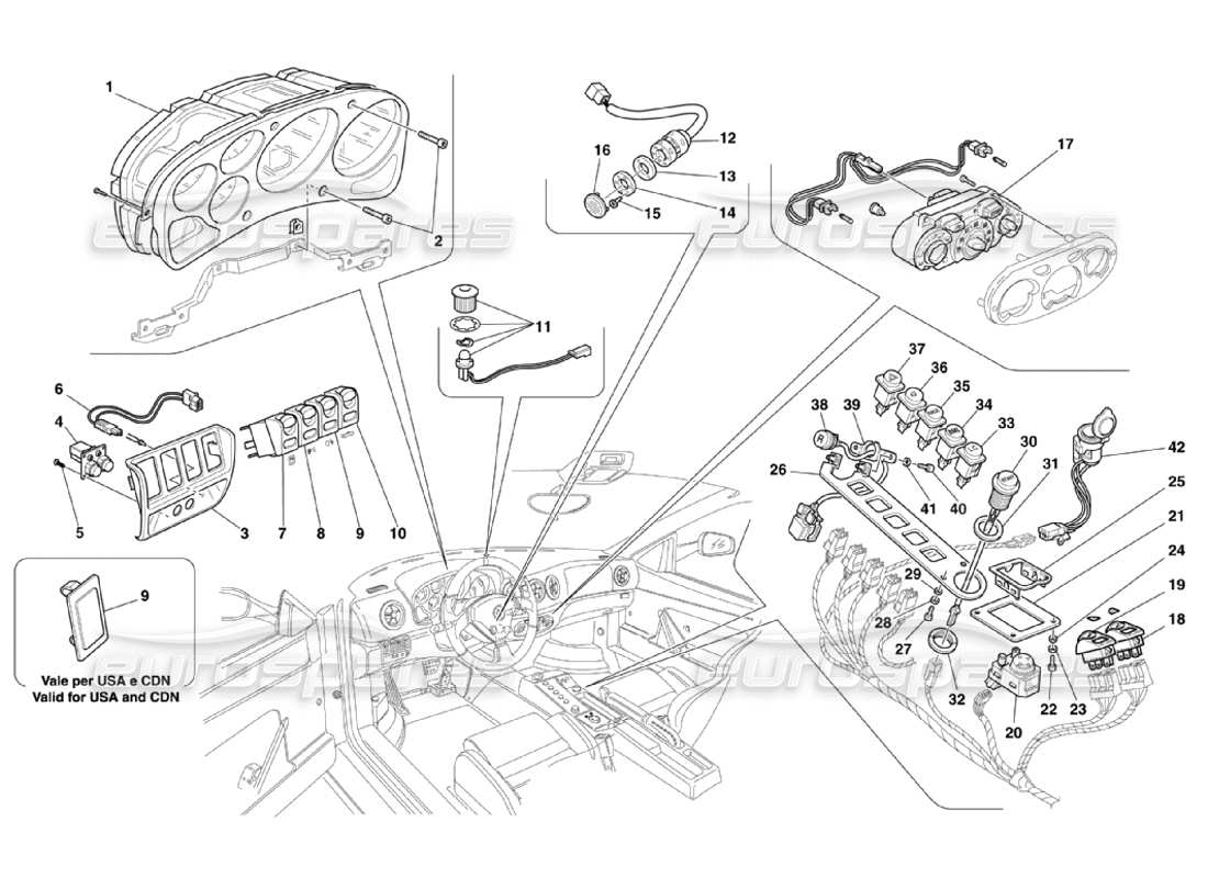 Ferrari 360 Challenge Stradale dashboard instruments Part Diagram
