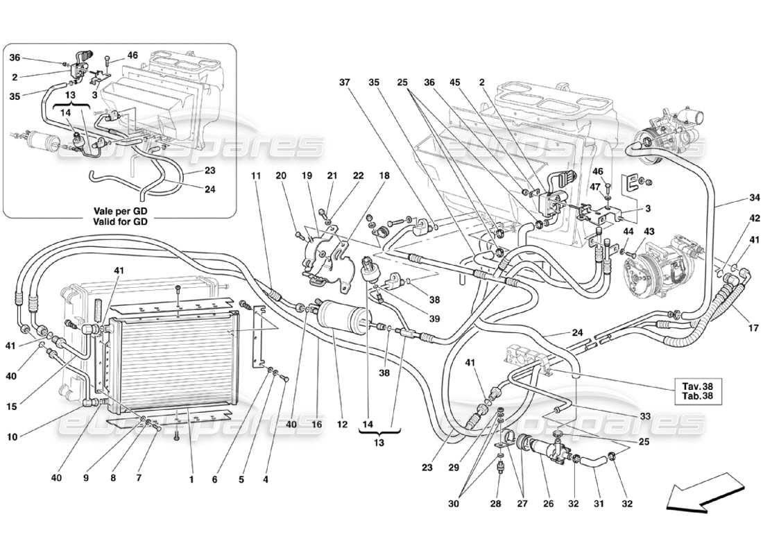 Ferrari 360 Challenge Stradale air conditioning system Parts Diagram
