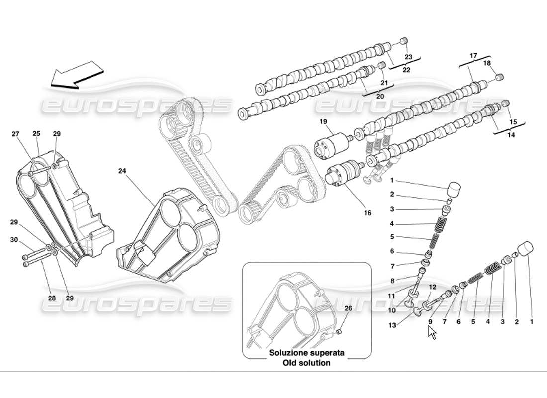 Ferrari 360 Modena timing tappets and shields Parts Diagram
