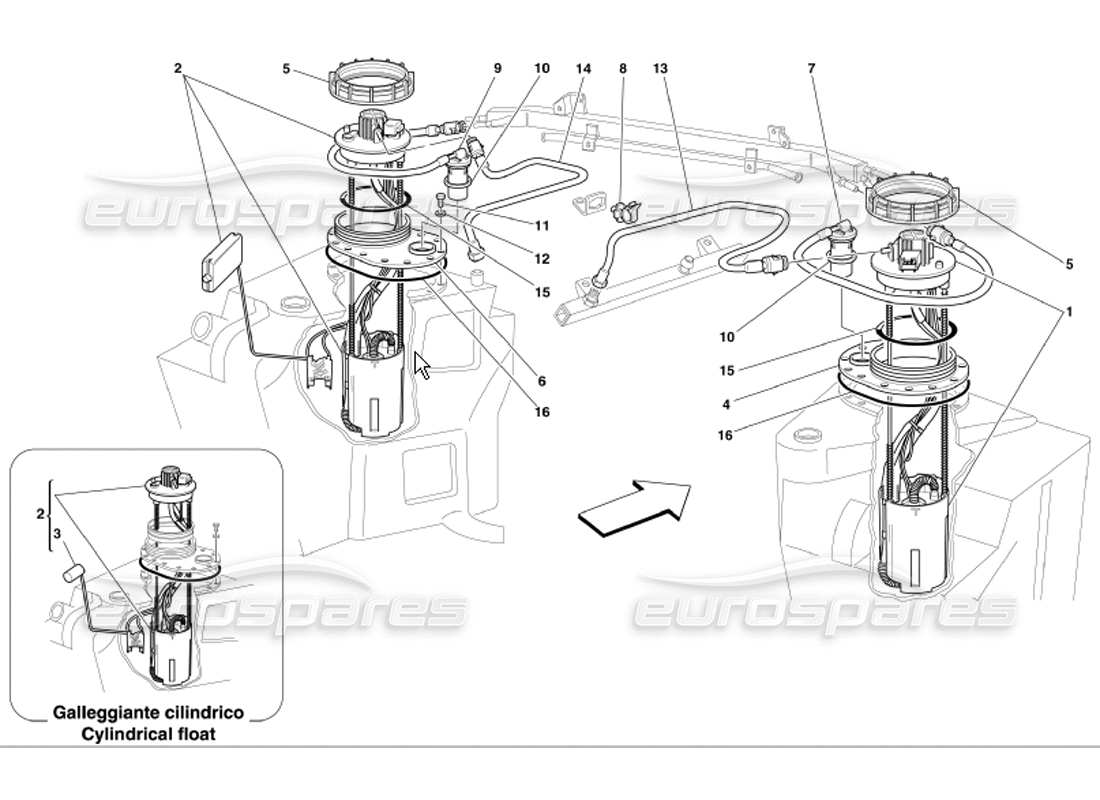 Ferrari 360 Modena fuel pumps and pipes Part Diagram