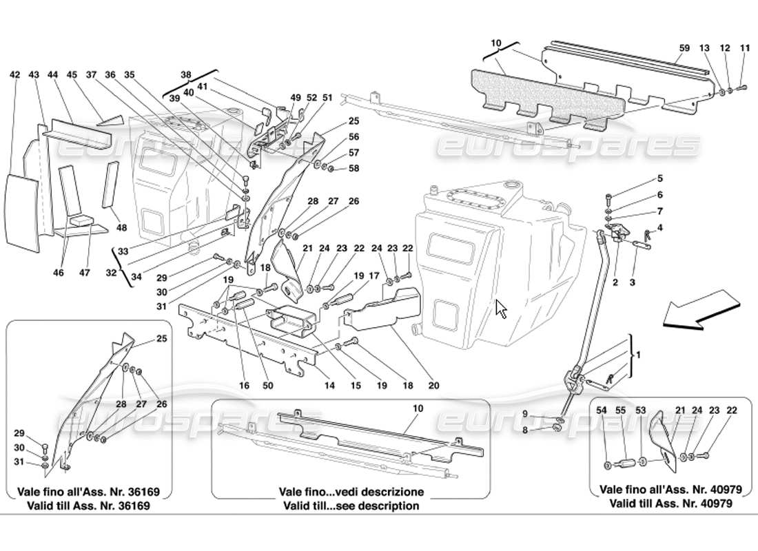 Ferrari 360 Modena Fuel Tanks Fixing and Protection Parts Diagram