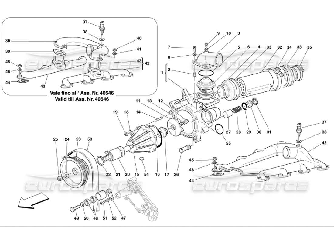 Ferrari 360 Modena Water Pump and Oil - Water Heat Exchanger Parts Diagram