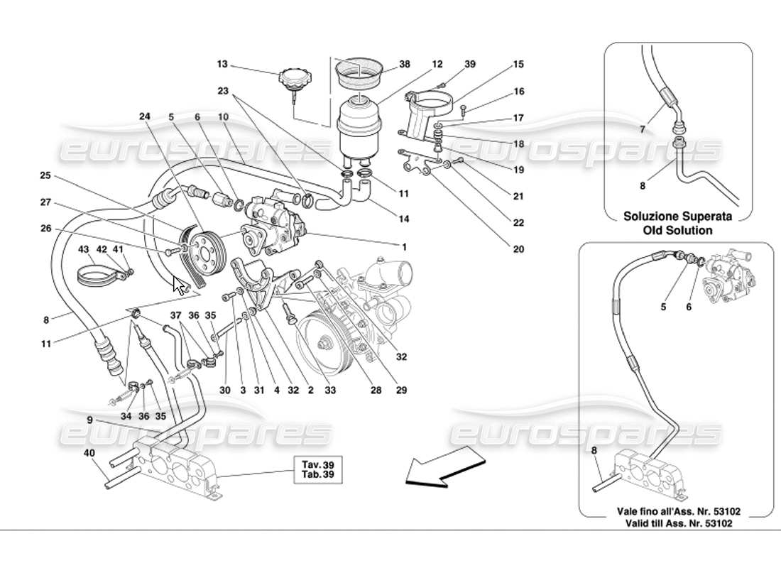 Ferrari 360 Modena Hydraulic Steering Pump and Tank Parts Diagram