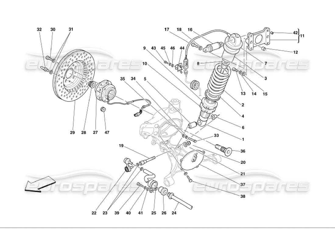 Ferrari 360 Modena Front Suspension Shock Absorber and Brake Disc Parts Diagram