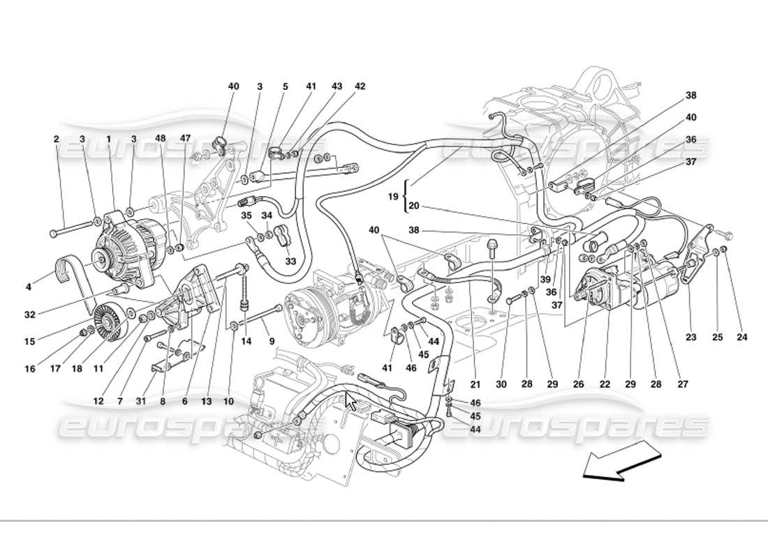 Ferrari 360 Modena Current Generator Starting Motor Part Diagram