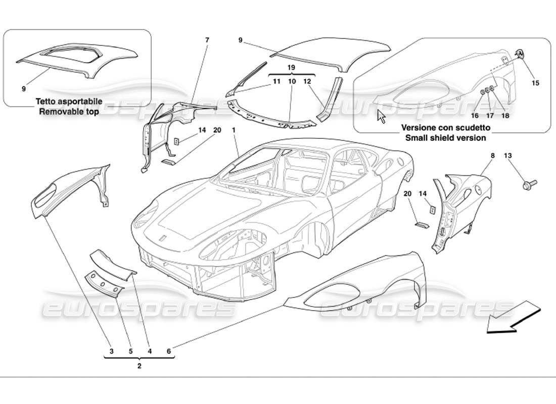 Ferrari 360 Modena Body Outer Trims Parts Diagram