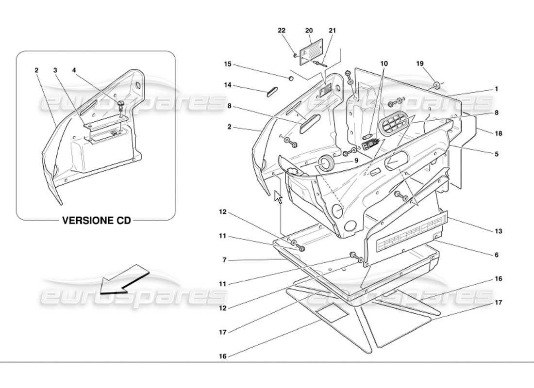 Ferrari 360 Modena Front Compartment Trims Parts Diagram