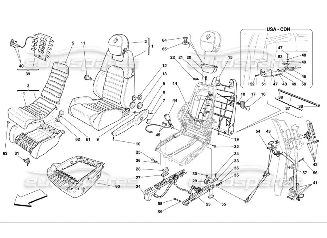 Ferrari 360 Modena Manual Seat Safety Belts Parts Diagram