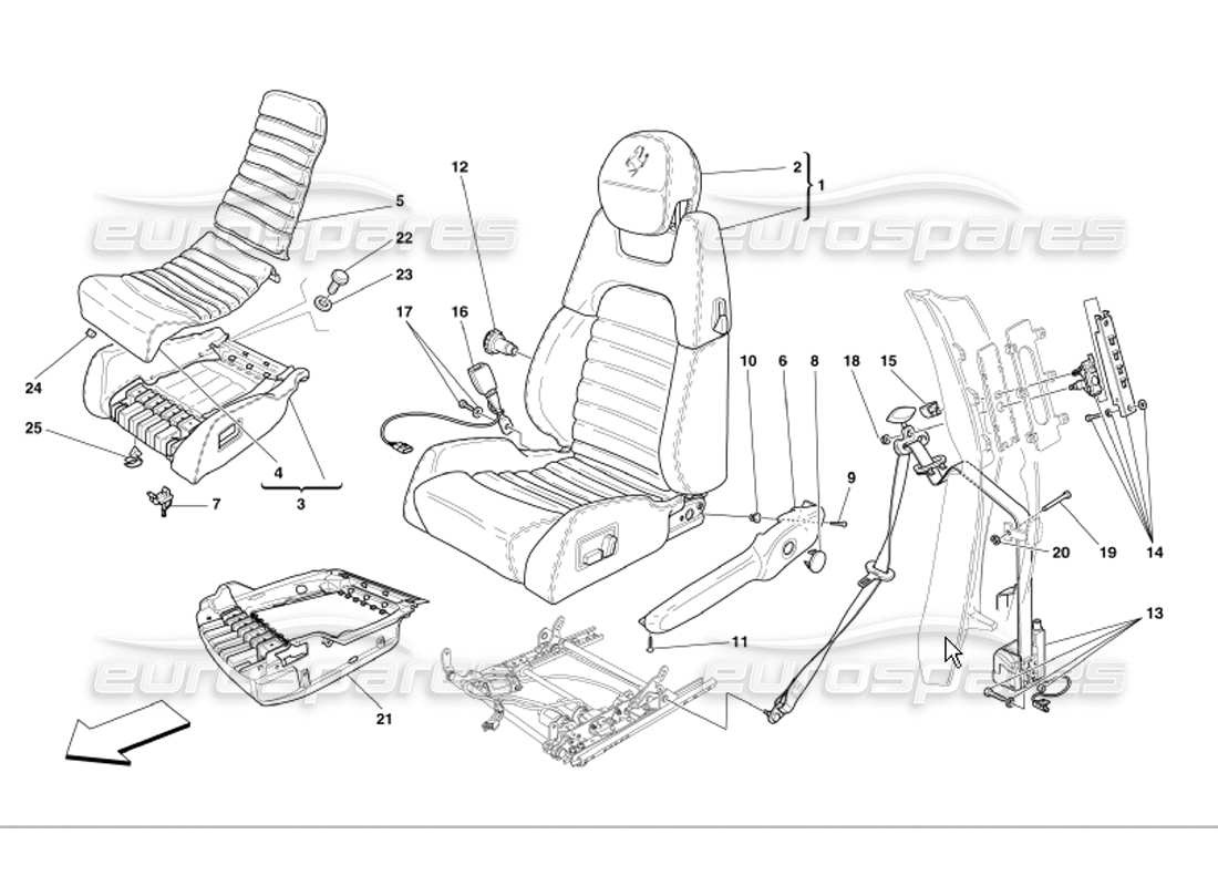 Ferrari 360 Modena Electrical Seat Safety Belts Parts Diagram