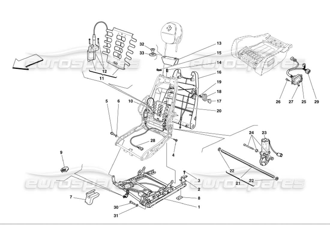 Ferrari 360 Modena Electrical Seat Guide and Movement Parts Diagram