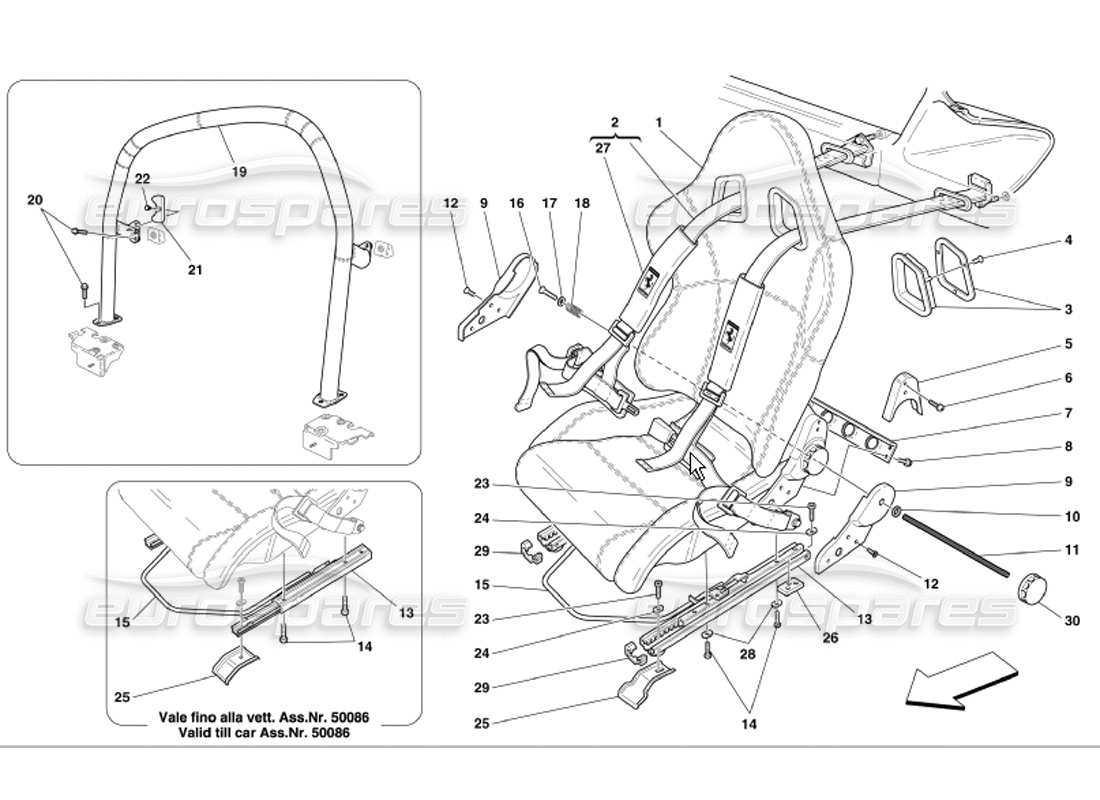 Ferrari 360 Modena Racing Seat-4 Point Belts-Roll Bar Part Diagram