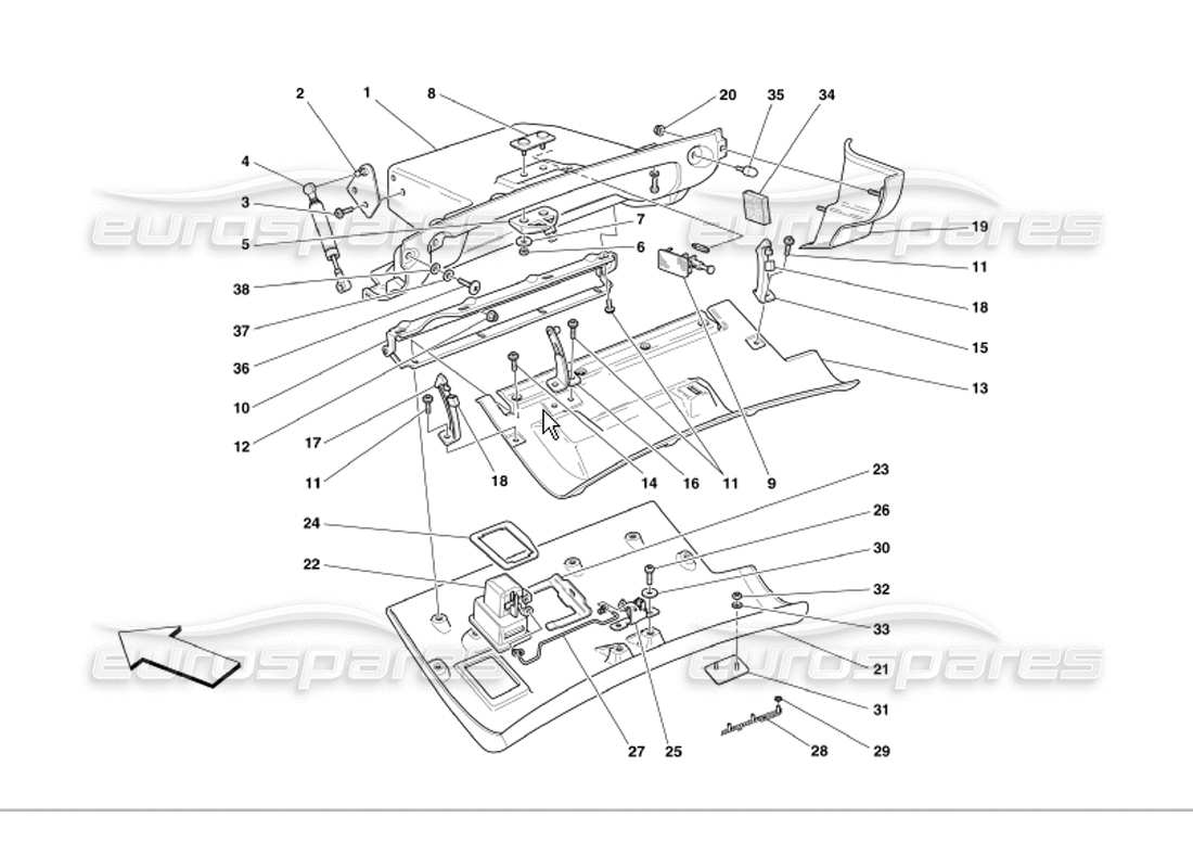 Ferrari 360 Modena Dashboard Drawer Part Diagram