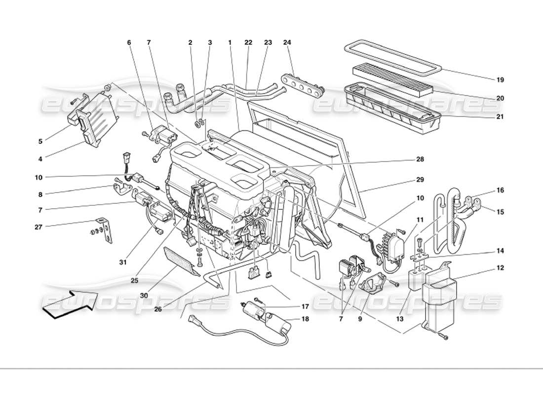 Ferrari 360 Modena EVAPORATOR UNIT Parts Diagram