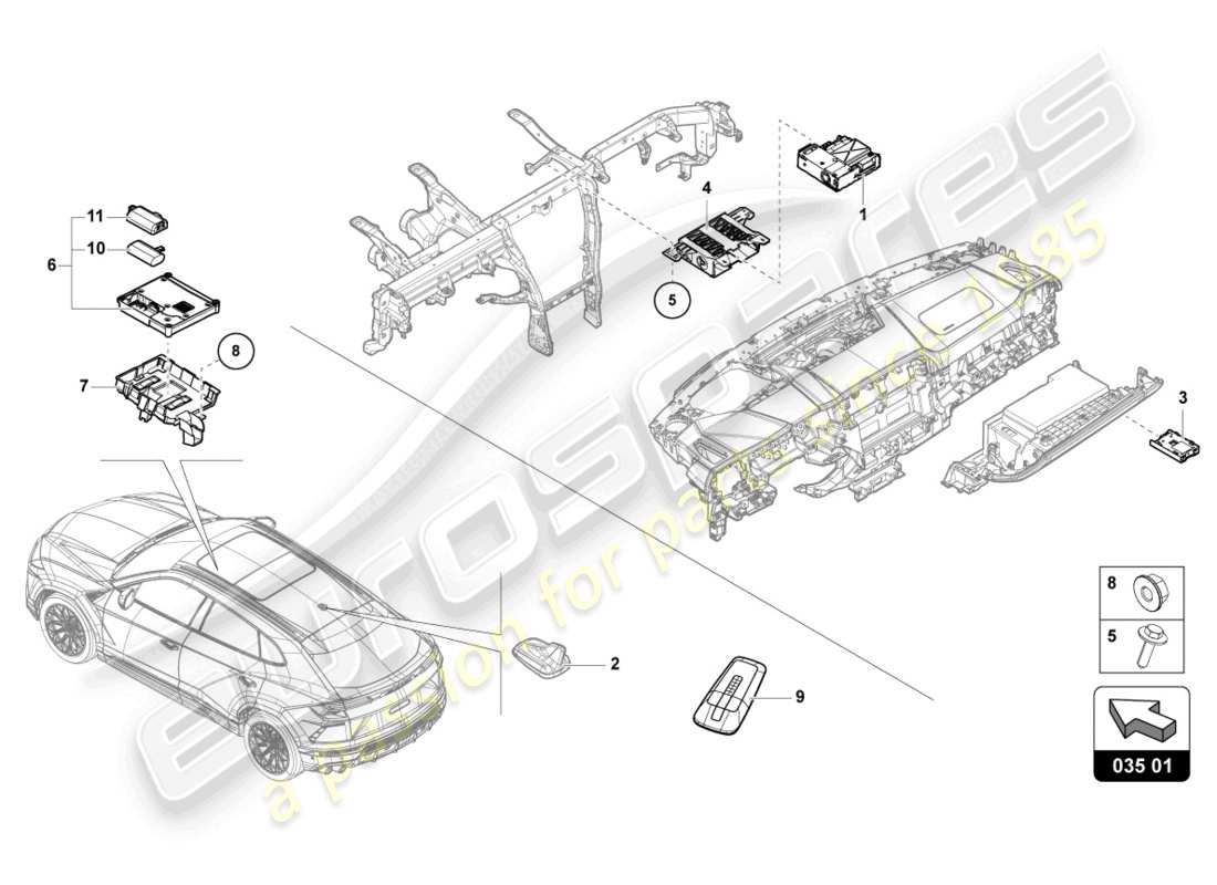 Lamborghini Urus Performante (2023) control unit for infor Part Diagram