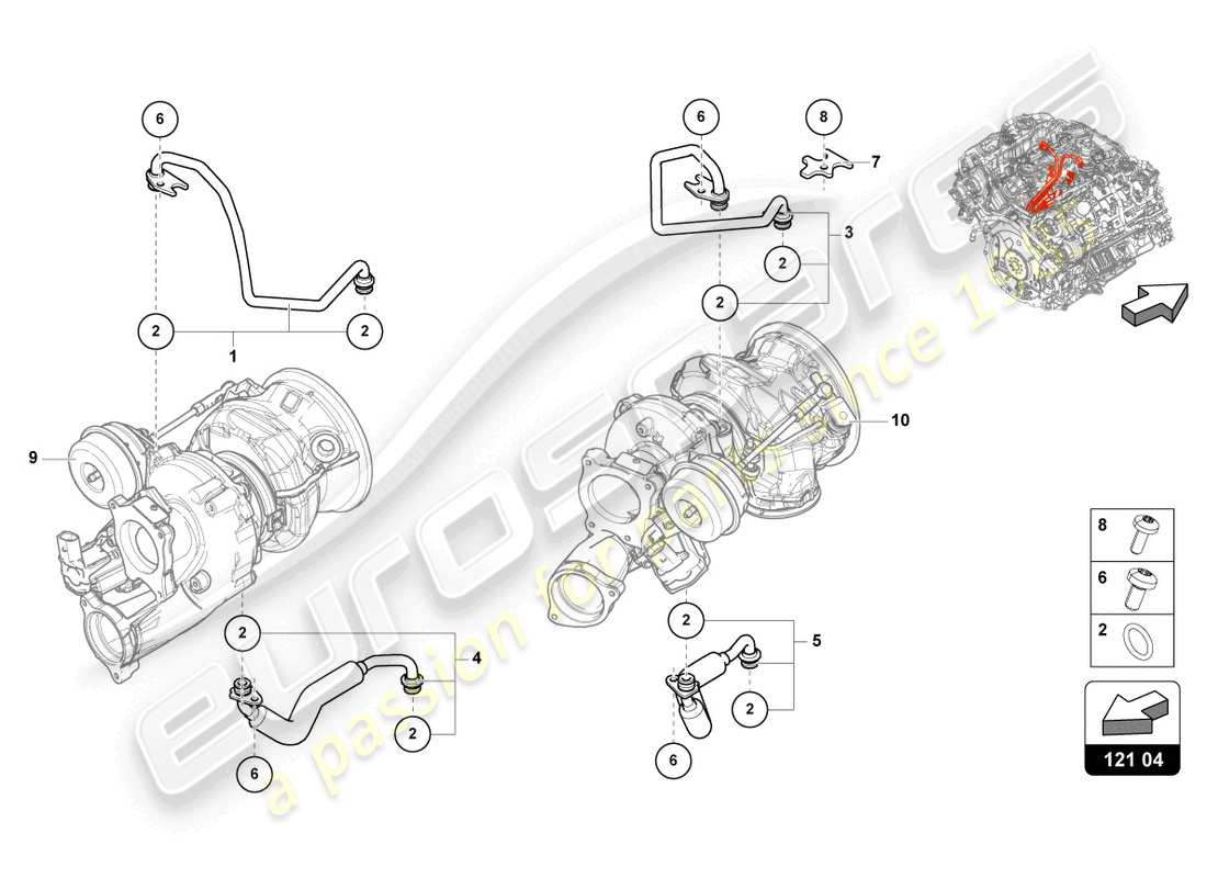 Lamborghini Urus Performante (2023) COOLANT Cooling System FOR TURBOCHARGER 4.0 LTR. Part Diagram