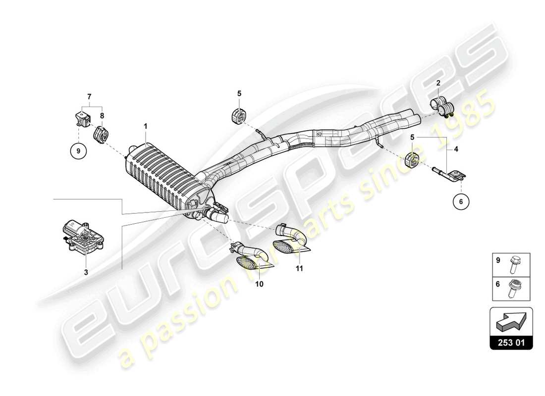 Lamborghini Urus Performante (2023) REAR SILENCER Part Diagram