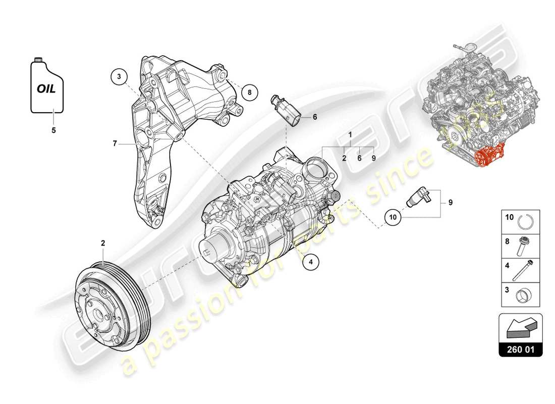 Lamborghini Urus Performante (2023) A/C COMPRESSOR WITH INDIVIDUAL PARTS Part Diagram