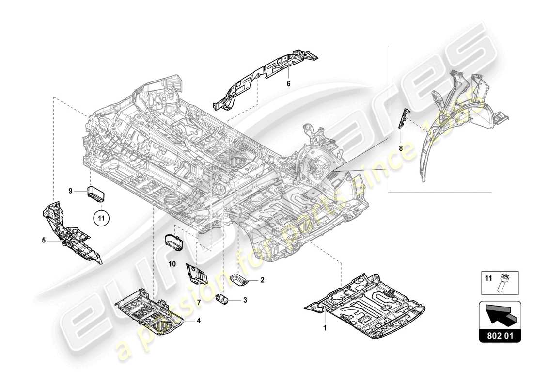 Lamborghini Urus Performante (2023) BOTTOM PLATE Part Diagram