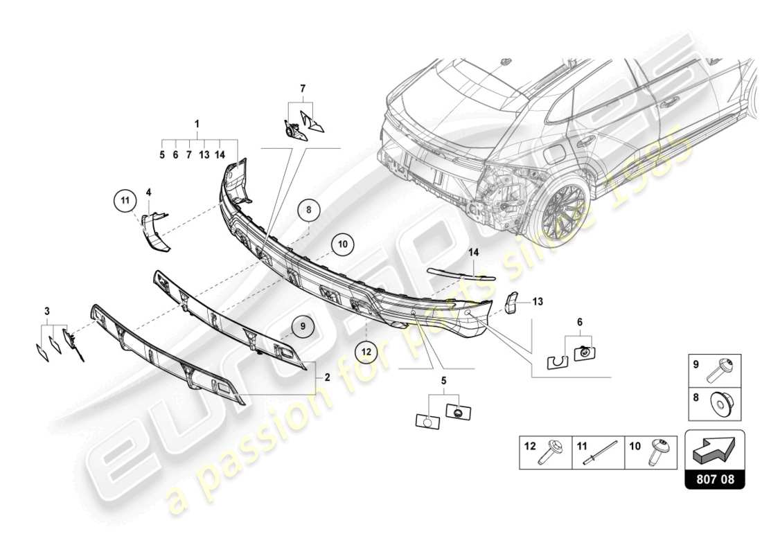 Lamborghini Urus Performante (2023) BUMPER, COMPLETE REAR CARBON Part Diagram