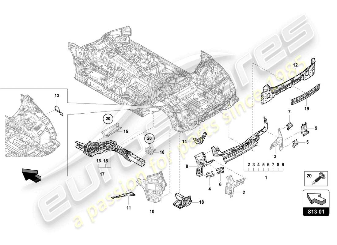 Lamborghini Urus Performante (2023) UNDERBODY REAR Part Diagram