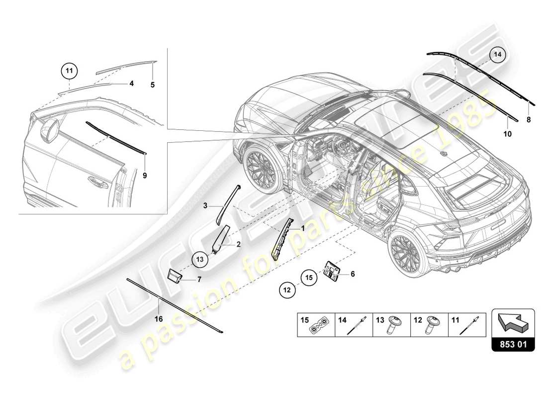 Lamborghini Urus Performante (2023) MOLDINGS Part Diagram