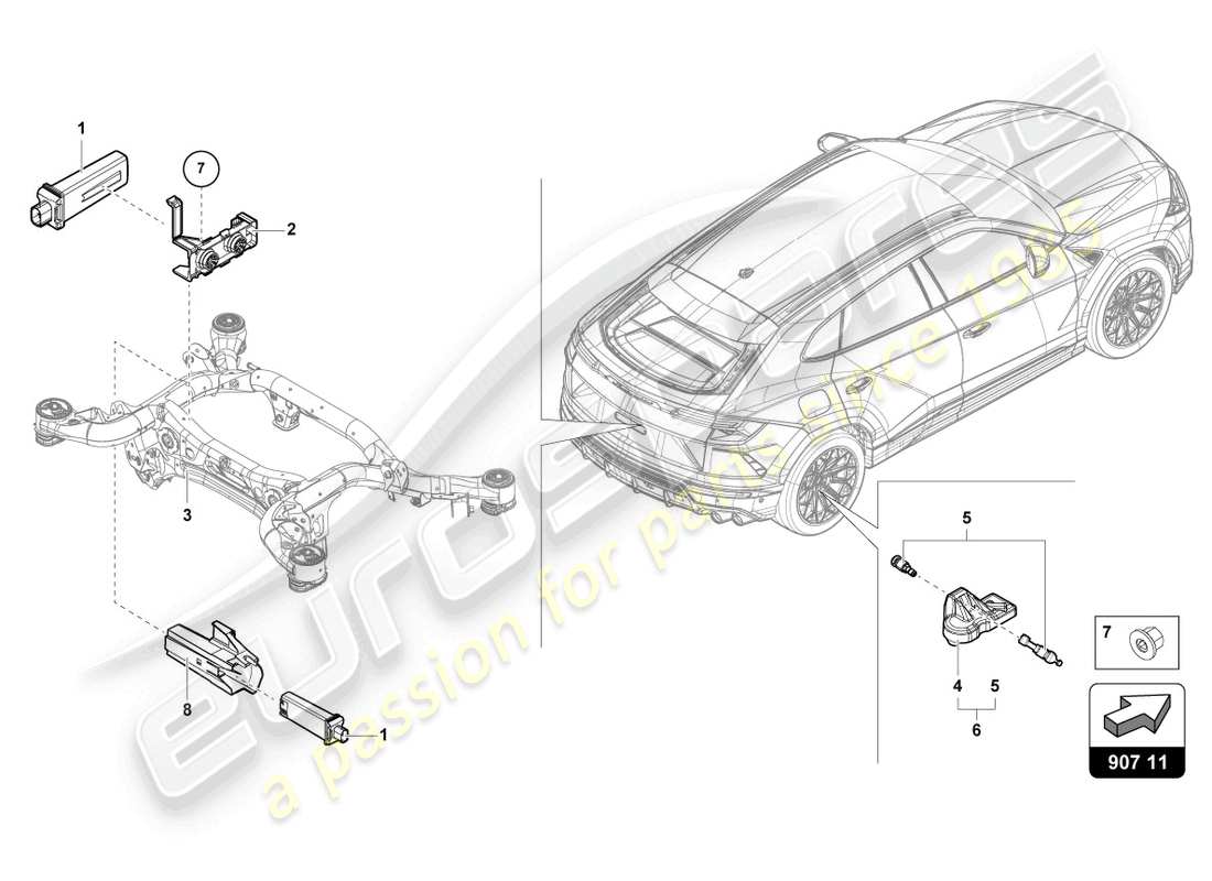 Lamborghini Urus Performante (2023) TYRE PRESSURE SENSOR Part Diagram