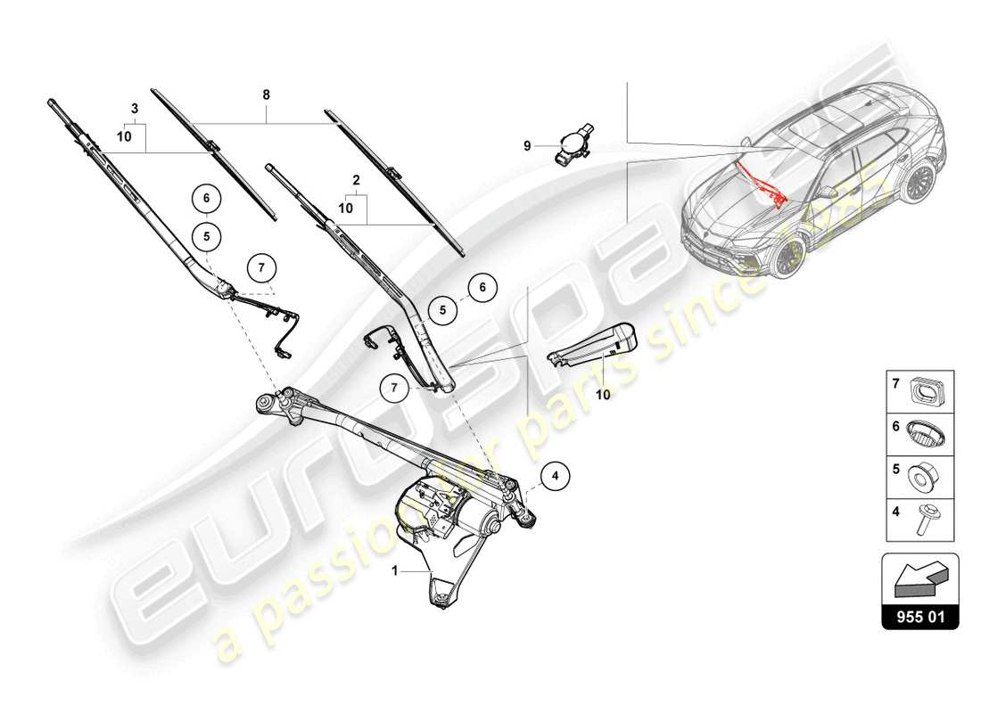Lamborghini Urus Performante (2023) WINDSHIELD WIPER Part Diagram