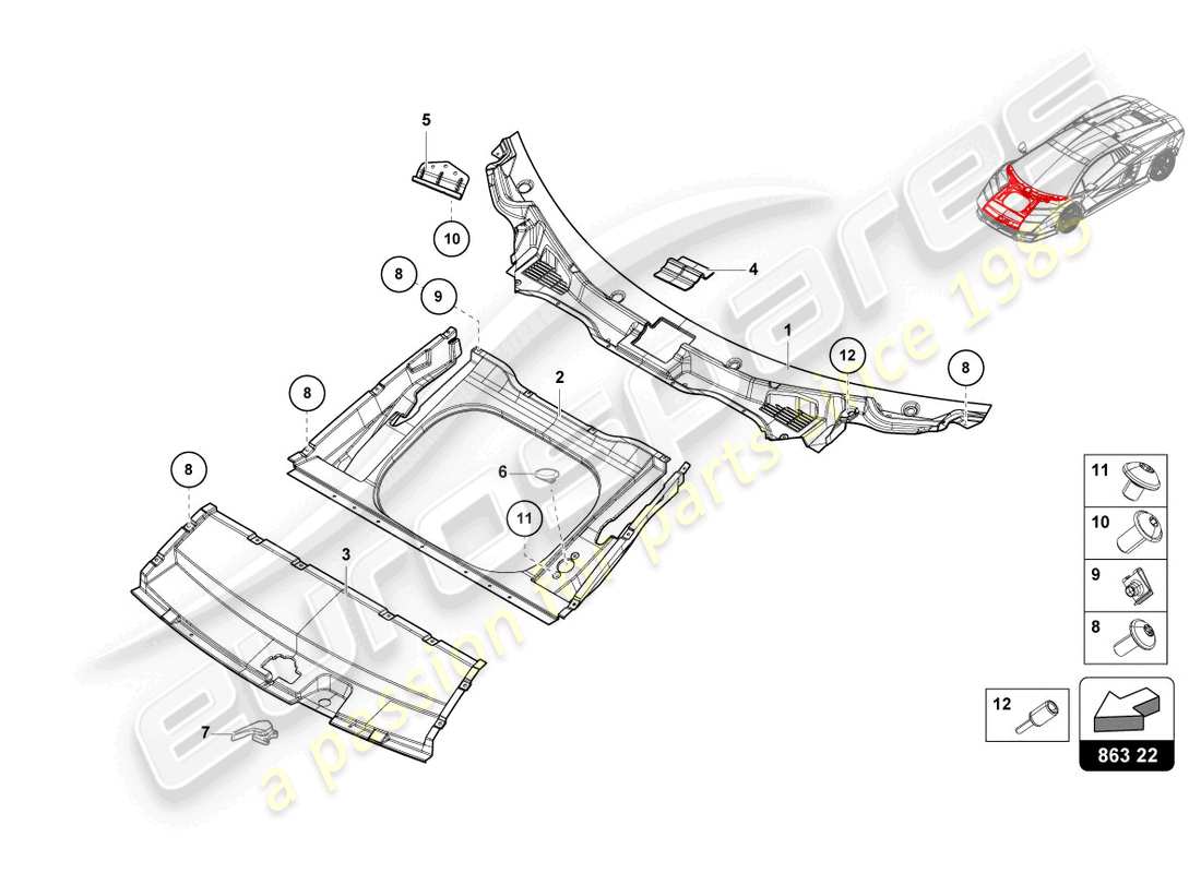 Lamborghini Countach LPI 800-4 (2022) LUGGAGE COMP. FLOOR COVERING Part Diagram