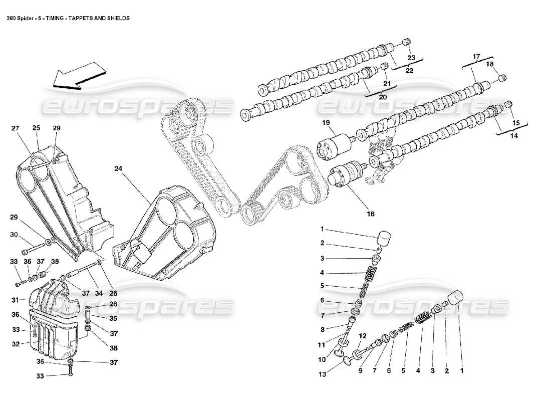 Ferrari 360 Spider timing - tappets and shields Part Diagram