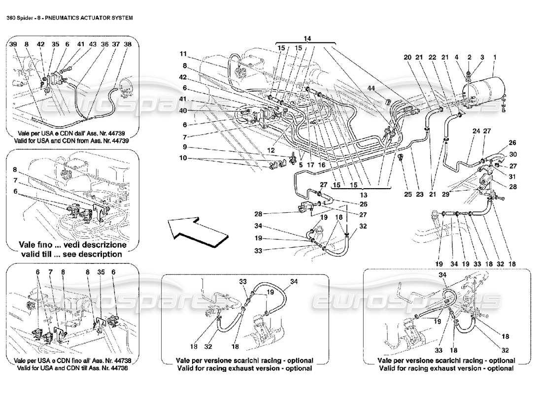 Ferrari 360 Spider pneumatics actuator system Part Diagram