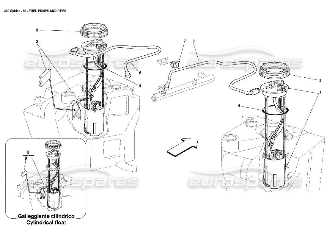 Ferrari 360 Spider fuel pumps and pipes Part Diagram