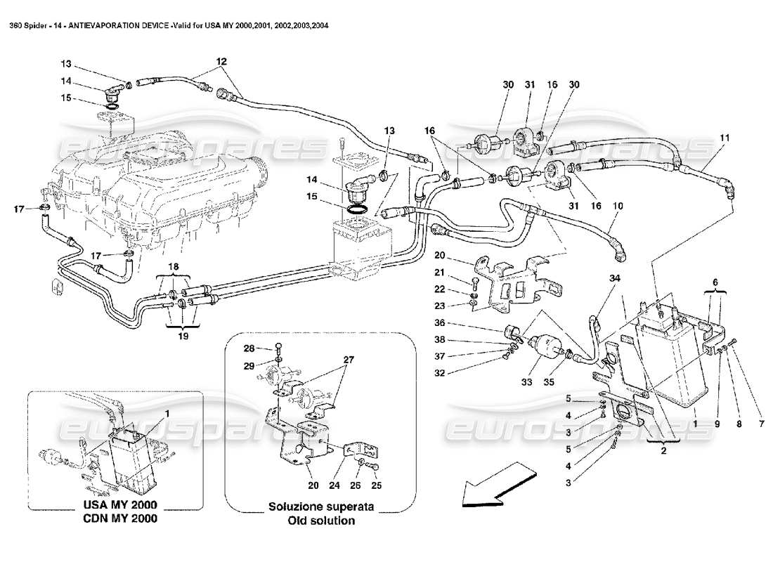 Ferrari 360 Spider Antievaporation Device Part Diagram
