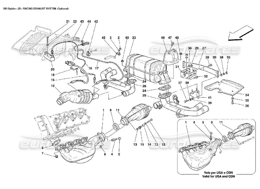 Ferrari 360 Spider racing exhaust system Part Diagram