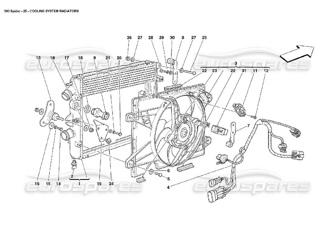 Ferrari 360 Spider Cooling System Radiators Part Diagram