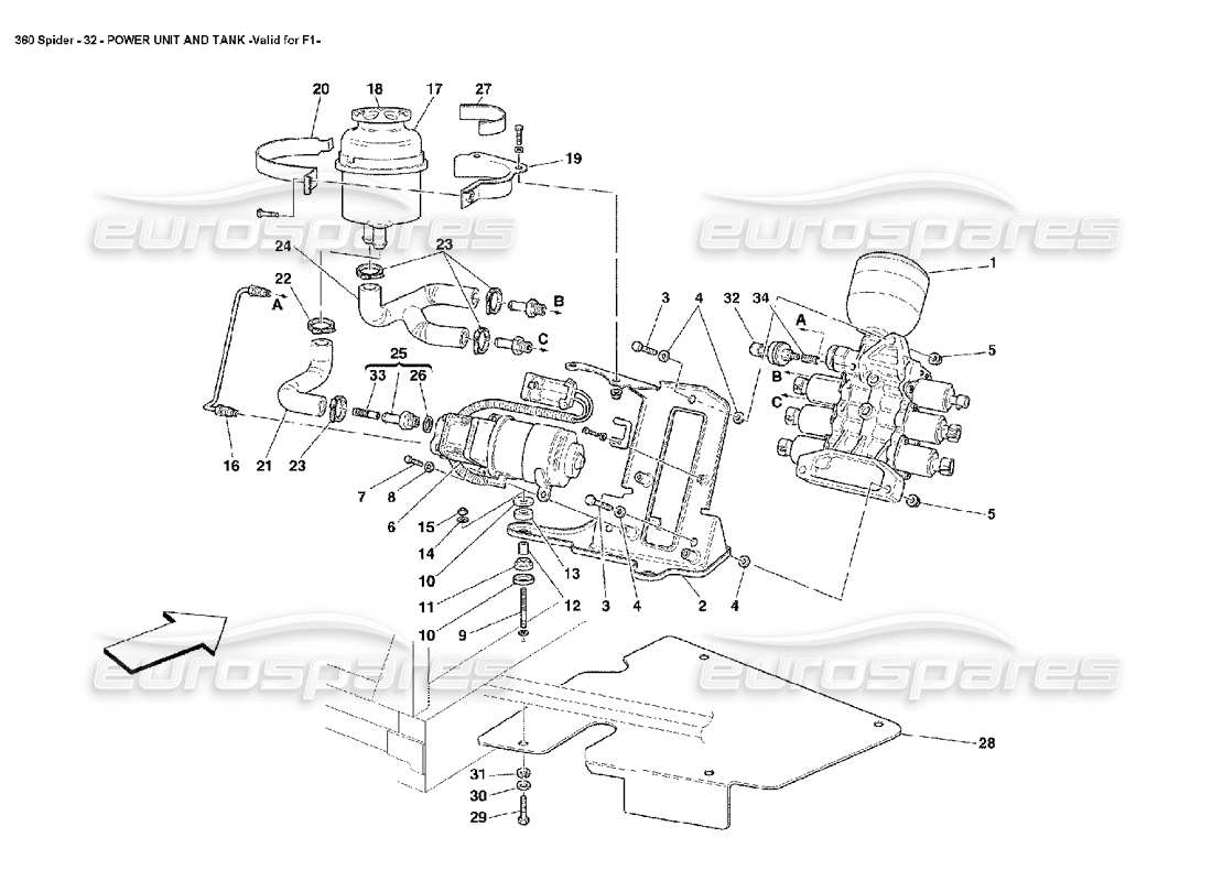 Ferrari 360 Spider Power Unit and Tank Part Diagram