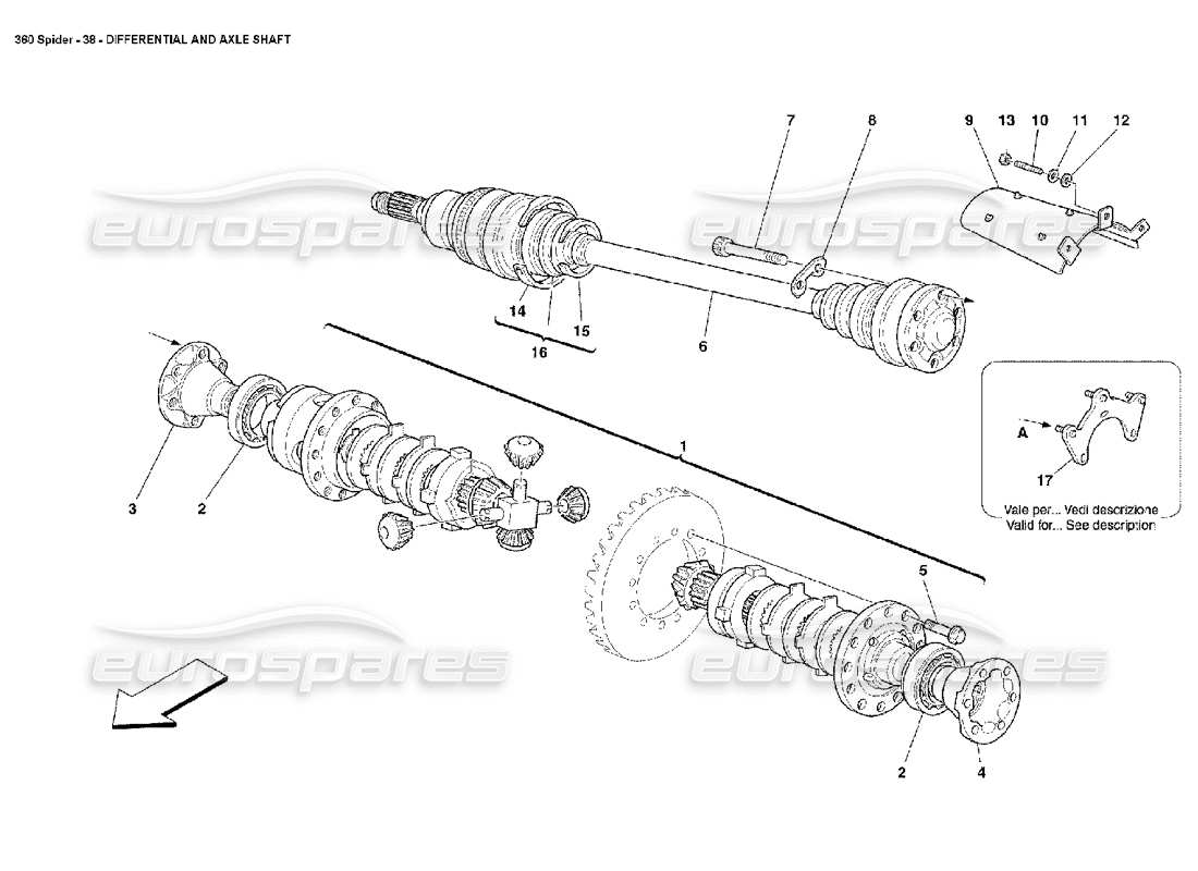 Ferrari 360 Spider Differential & Axle Shafts Part Diagram