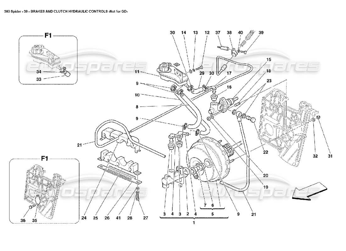 Ferrari 360 Spider Brakes and Clutch Hydraulic Controls Part Diagram