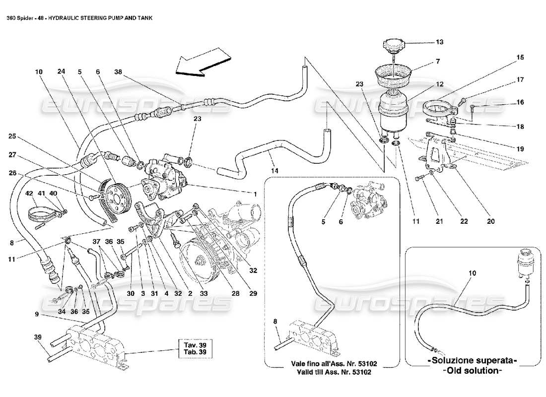 Ferrari 360 Spider Hydraulic Steering Pump and Tank Part Diagram
