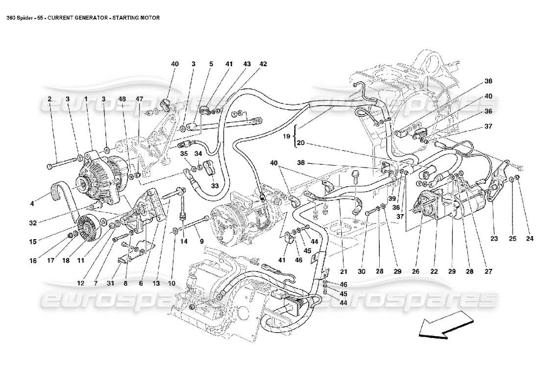 Ferrari 360 Spider Current Generator - Starting Motor Part Diagram