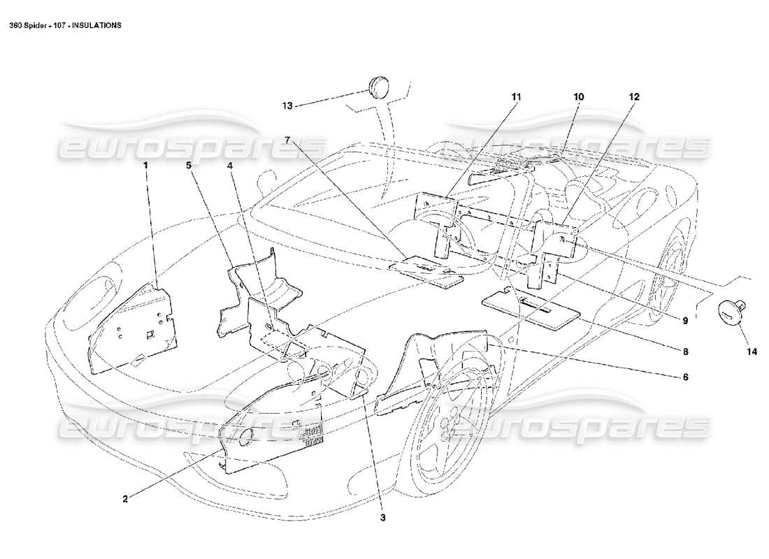 Ferrari 360 Spider Insulations Part Diagram