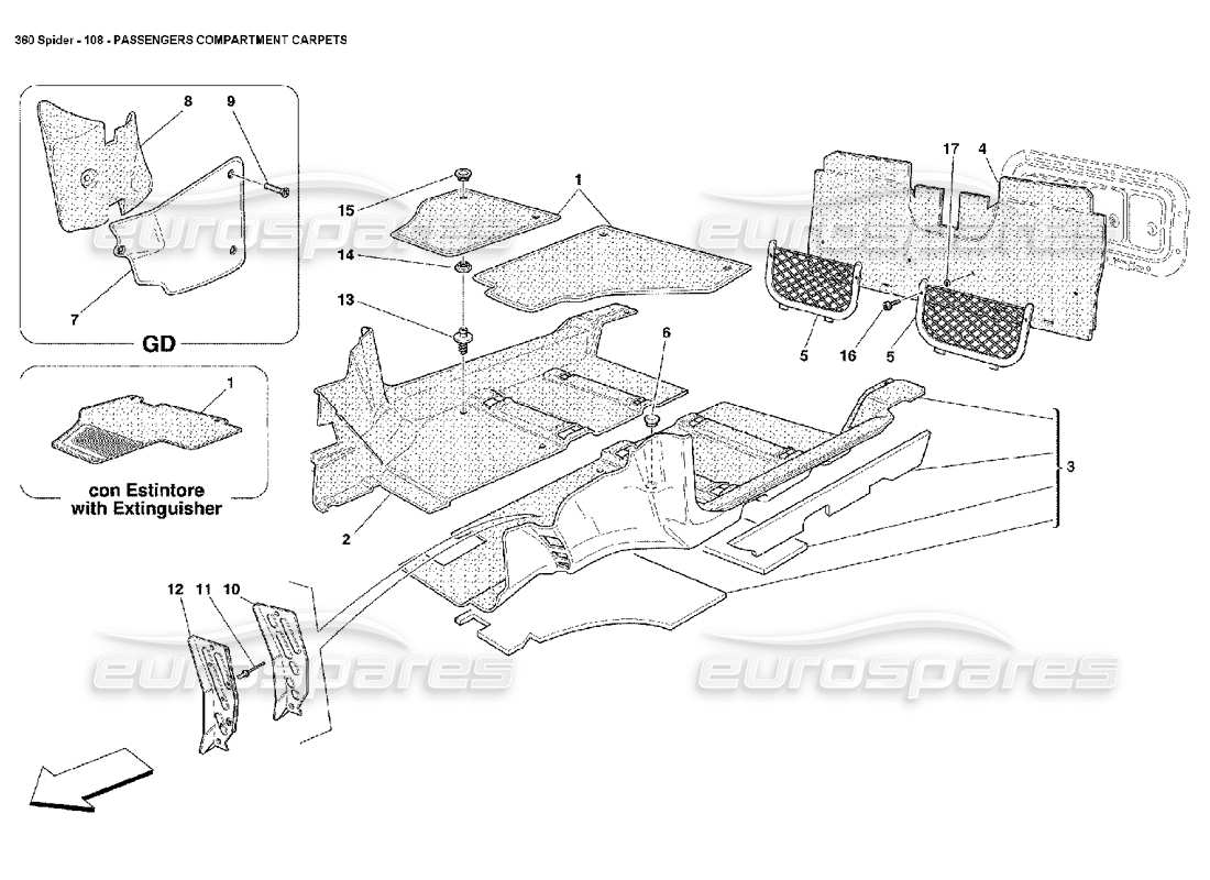 Ferrari 360 Spider passengers compartment carpets Part Diagram
