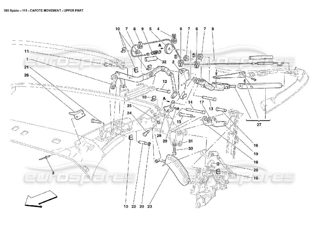 Ferrari 360 Spider Capote Movement - Upper Part Part Diagram