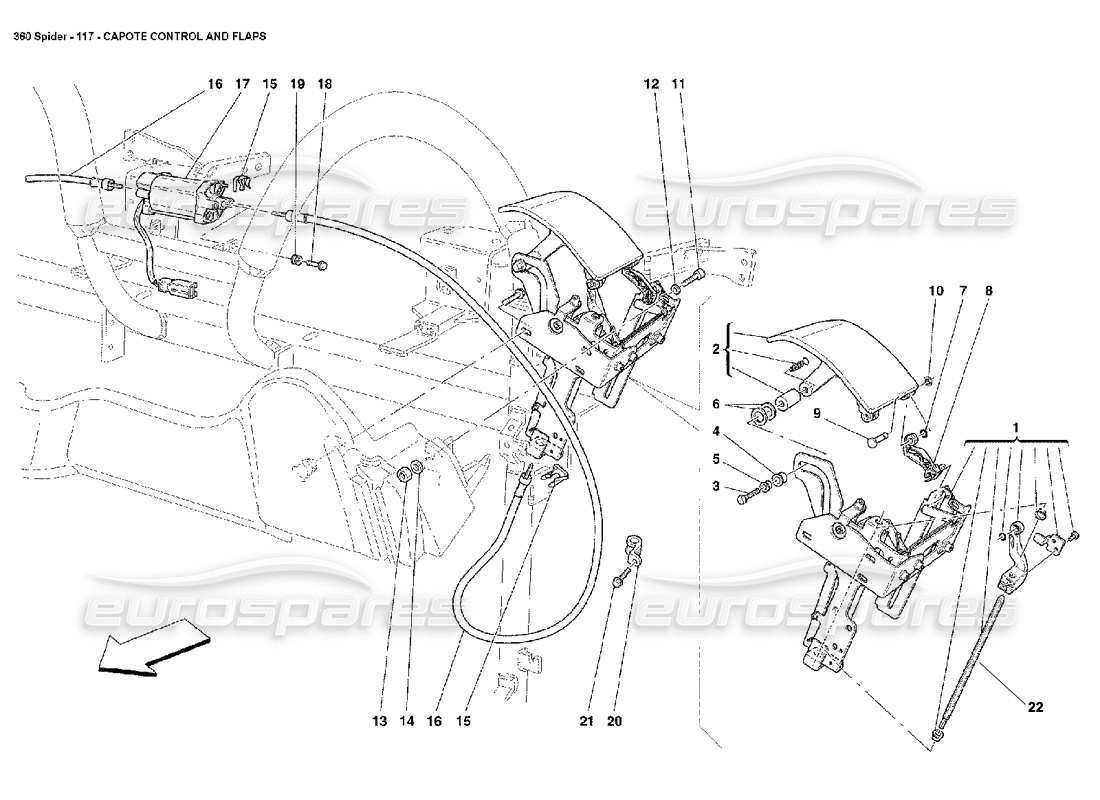 Ferrari 360 Spider Capote Control and Flaps Part Diagram